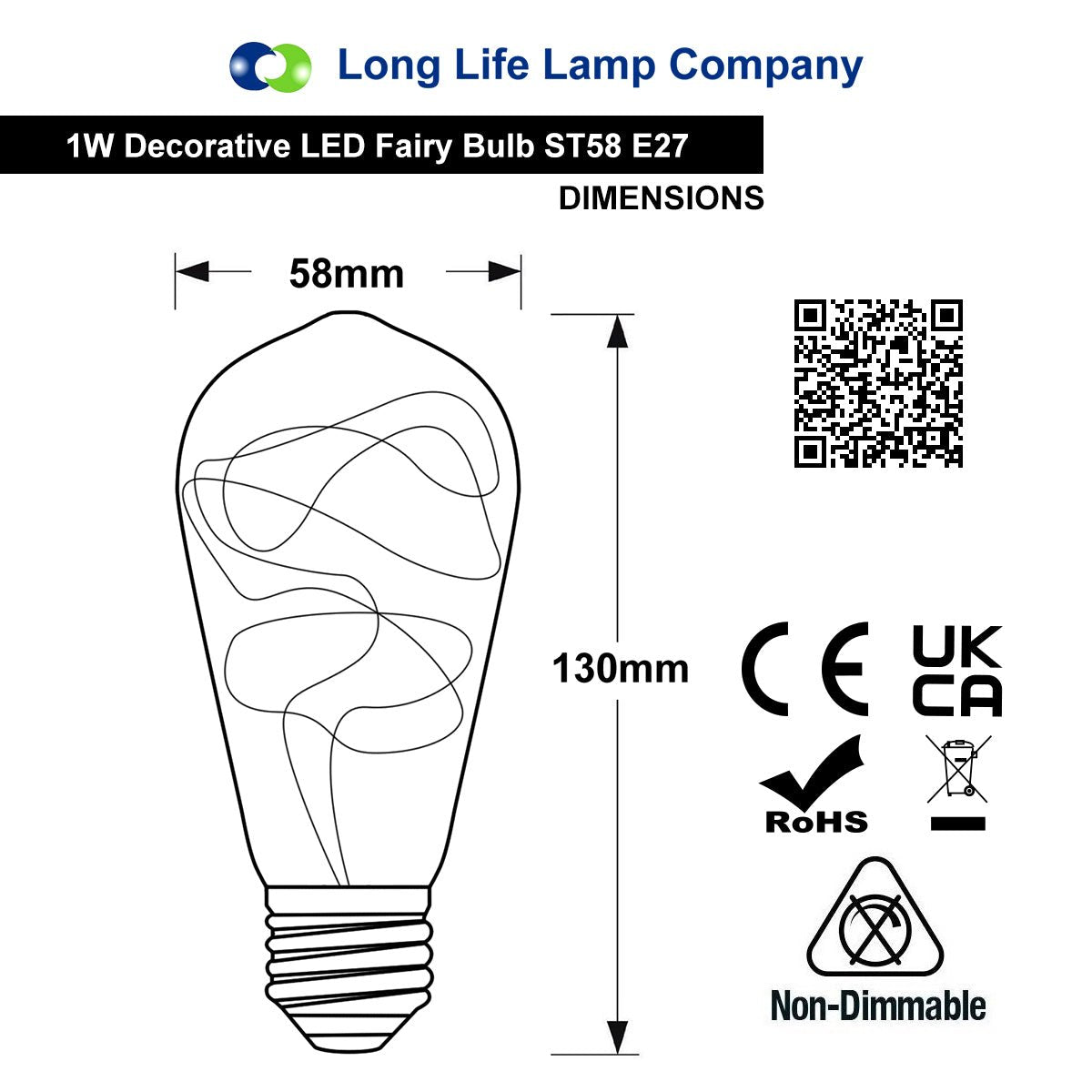 1w E27 ST58 LED Blue Fairy String Filament Light Light Bulb - Free delivery on all orders