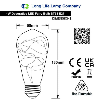 1w E27 ST58 LED Blue Fairy String Filament Light Light Bulb - Free delivery on all orders