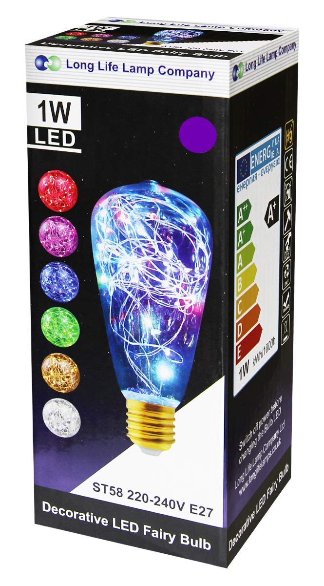 1w E27 ST58 LED Purple Fairy String Filament Light Bulb - Energy Light Bulbs - Free delivery on all orders