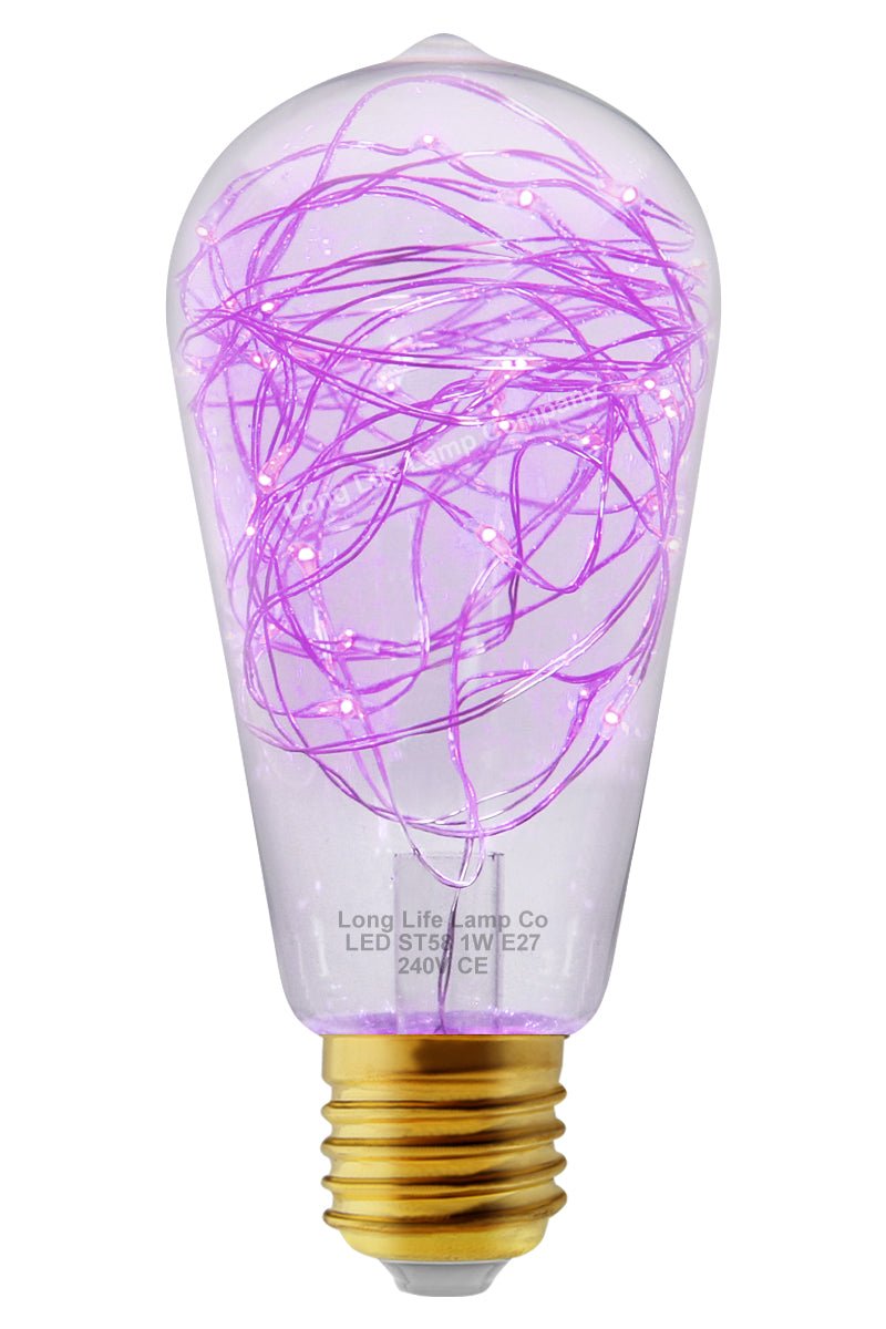 1w E27 ST58 LED Purple Fairy String Filament Light Bulb - Energy Light Bulbs - Free delivery on all orders