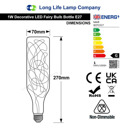1W LED Bottle Bulb E27 Cool White Fairy Filament Decorative - Free delivery on all orders