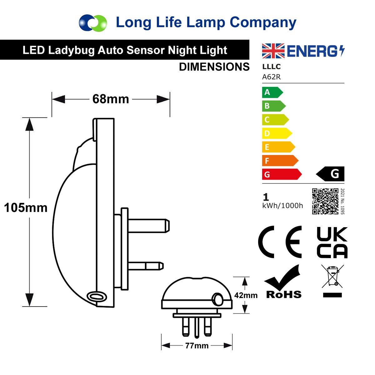 1W LED Night Light with Auto Sensor Red Ladybug Plug In Dusk to Dawn - Energy Light Bulbs - Free delivery on all orders