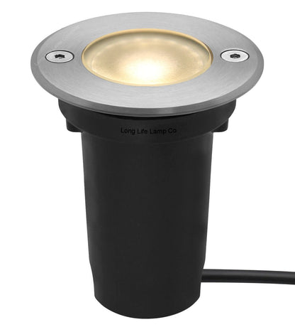 1w LED Recessed Outdoor Ground Light Round Warm White Brushed Chrome Walkover Uplighter - Energy Light Bulbs - Free delivery on all orders