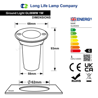 1w LED Recessed Outdoor Ground Light Round Warm White Brushed Chrome Walkover Uplighter - Energy Light Bulbs - Free delivery on all orders