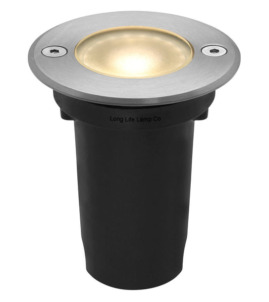 1w LED Recessed Outdoor Ground Light Round Warm White Brushed Chrome Walkover Uplighter - Energy Light Bulbs - Free delivery on all orders