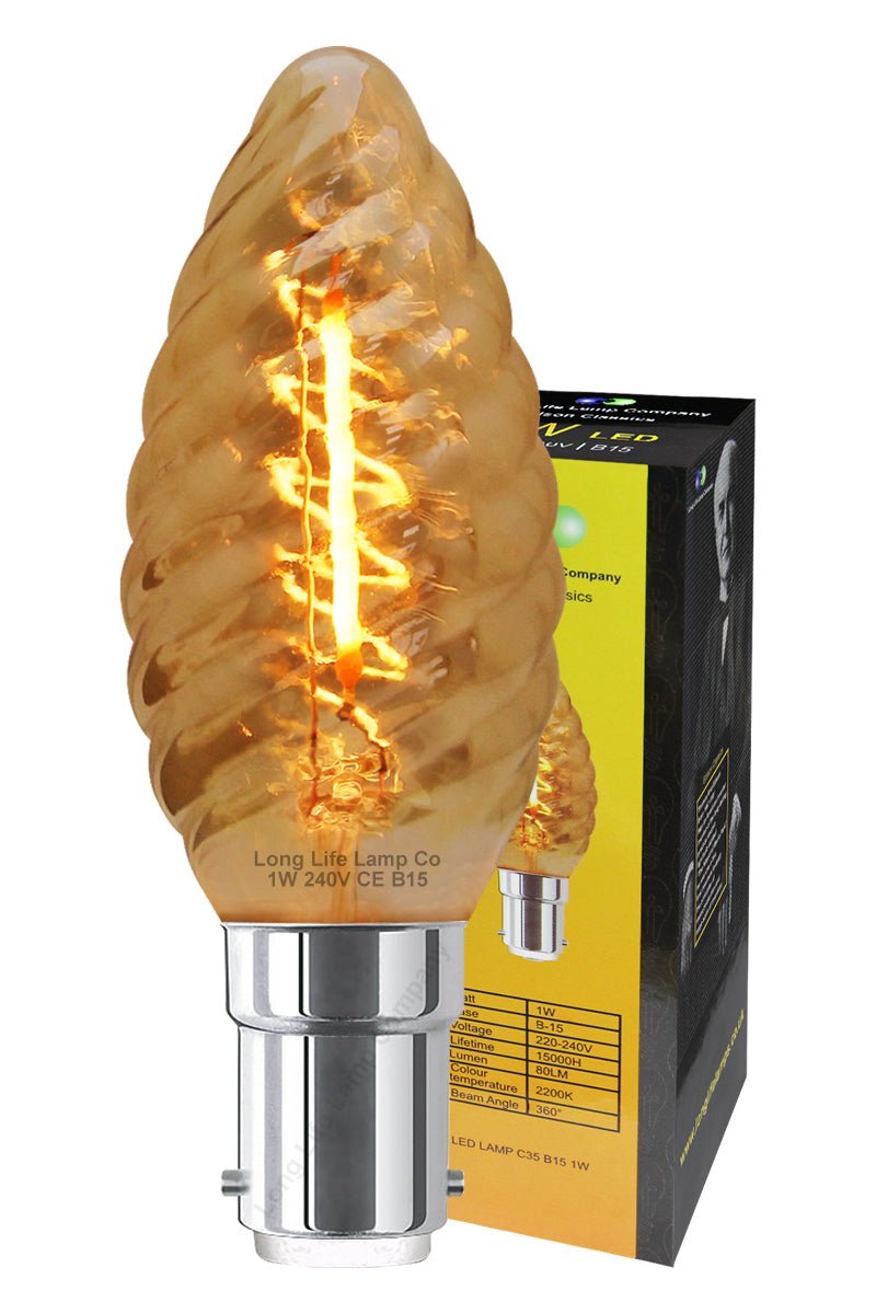 1w LED Twisted Candle B15 Vintage Filament Light Bulb Smoke Glass - Energy Light Bulbs - Free delivery on all orders