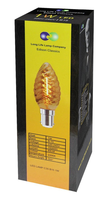 1w LED Twisted Candle B15 Vintage Filament Light Bulb Smoke Glass - Energy Light Bulbs - Free delivery on all orders