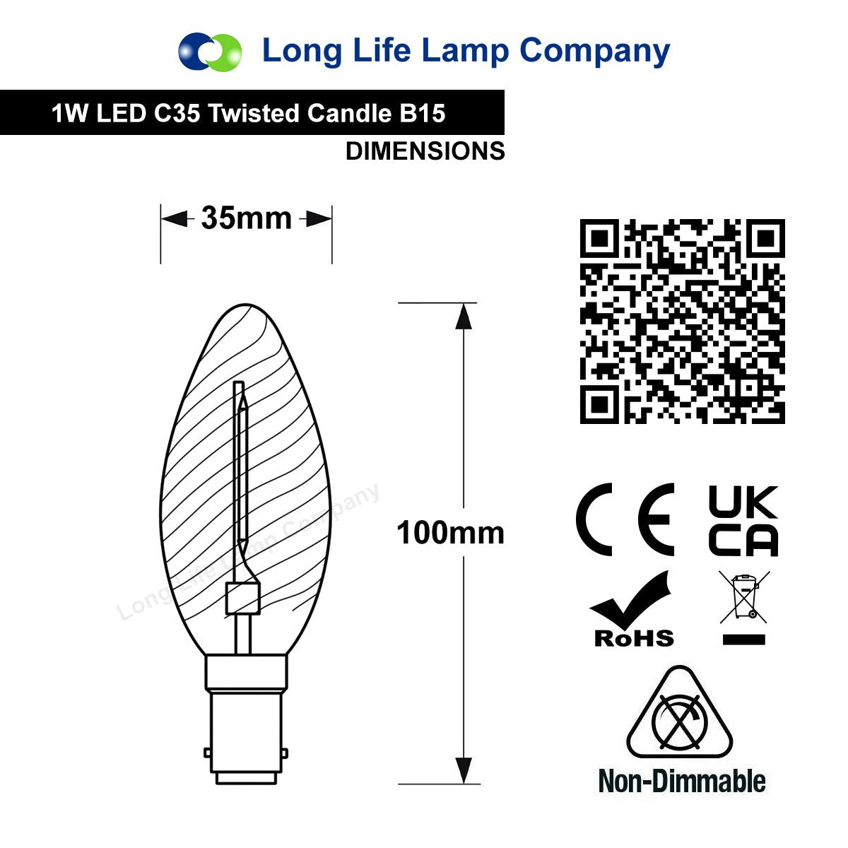 1w LED Twisted Candle B15 Vintage Filament Light Bulb Smoke Glass - Energy Light Bulbs - Free delivery on all orders
