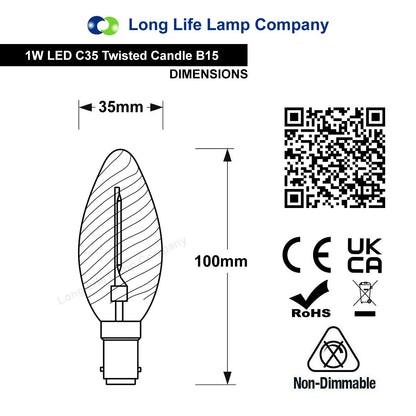 1w LED Twisted Candle B15 Vintage Filament Light Bulb Smoke Glass - Energy Light Bulbs - Free delivery on all orders
