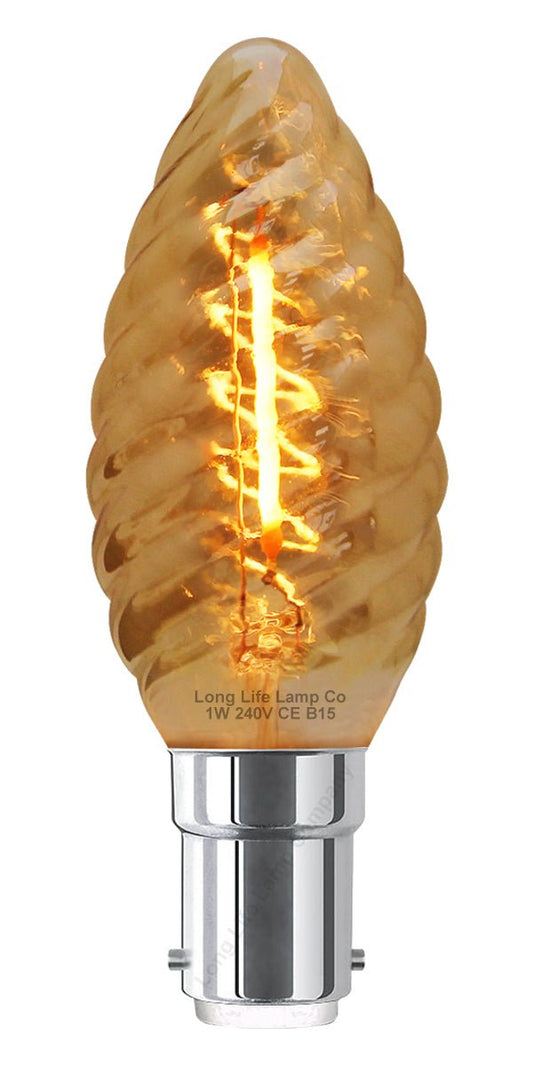 1w LED Twisted Candle B15 Vintage Filament Light Bulb Smoke Glass - Energy Light Bulbs - Free delivery on all orders