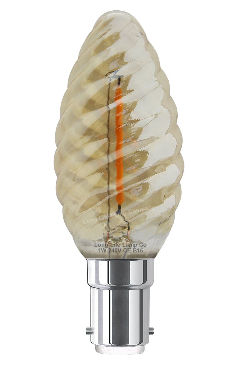 1w LED Twisted Candle B15 Vintage Filament Light Bulb Smoke Glass - Energy Light Bulbs - Free delivery on all orders