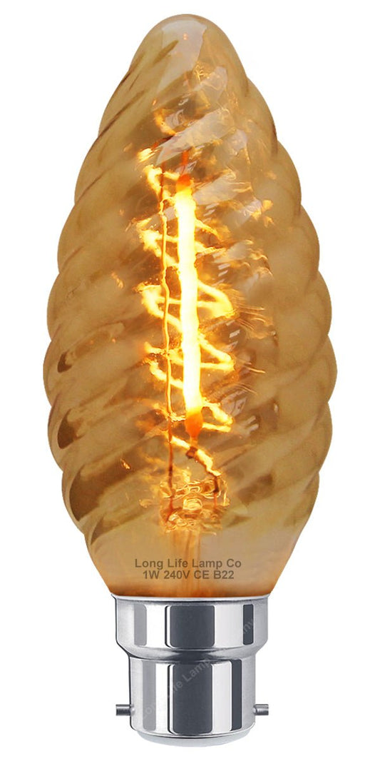 1w LED Twisted Candle B22 Vintage Filament Light Bulb Smoke Glass - Energy Light Bulbs - Free delivery on all orders