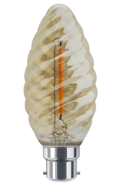 1w LED Twisted Candle B22 Vintage Filament Light Bulb Smoke Glass - Energy Light Bulbs - Free delivery on all orders