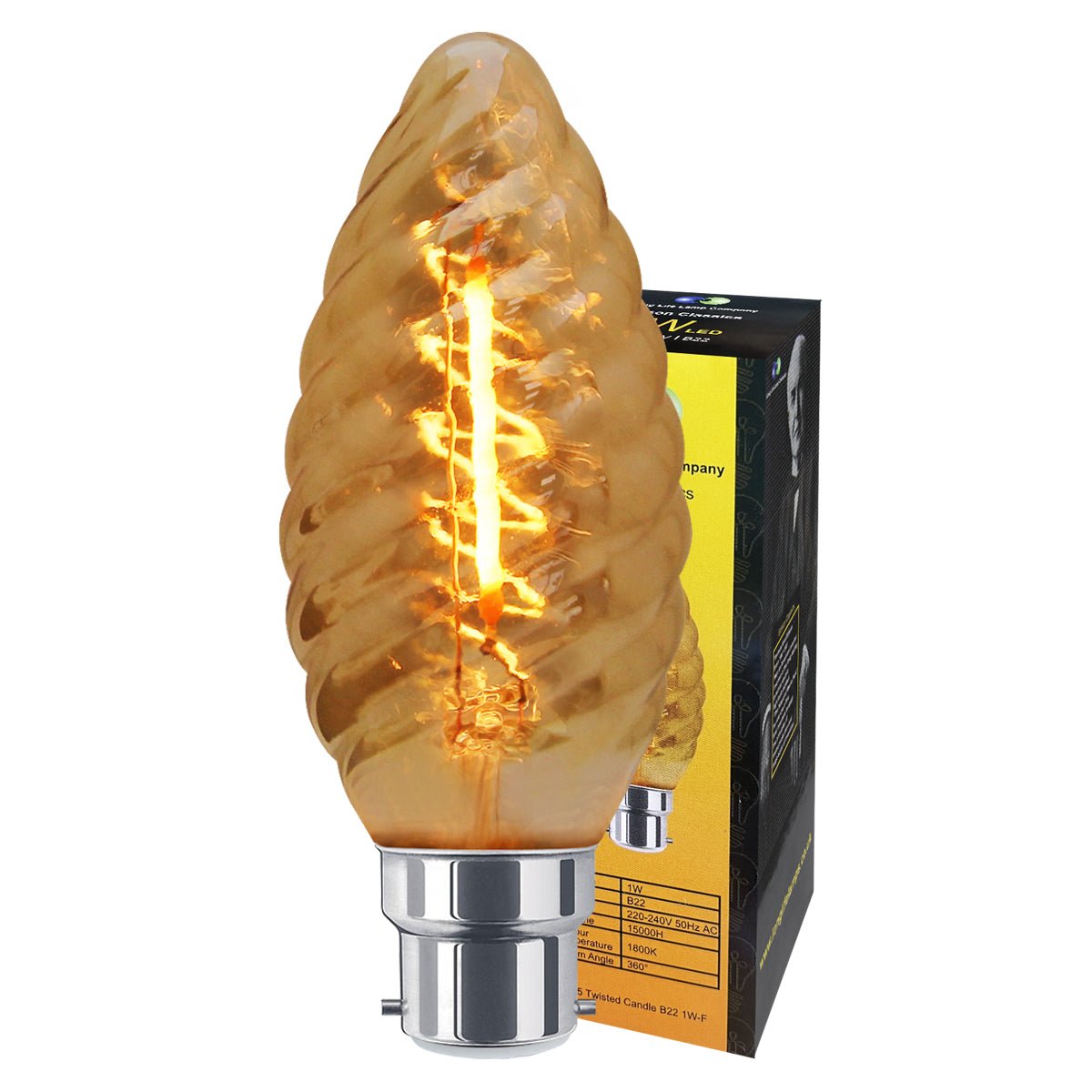 1w LED Twisted Candle B22 Vintage Filament Light Bulb Smoke Glass - Energy Light Bulbs - Free delivery on all orders