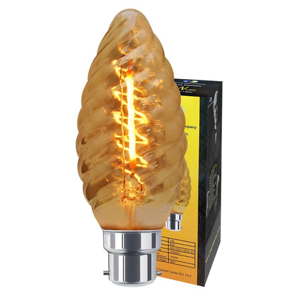 1w LED Twisted Candle B22 Vintage Filament Light Bulb Smoke Glass - Energy Light Bulbs - Free delivery on all orders
