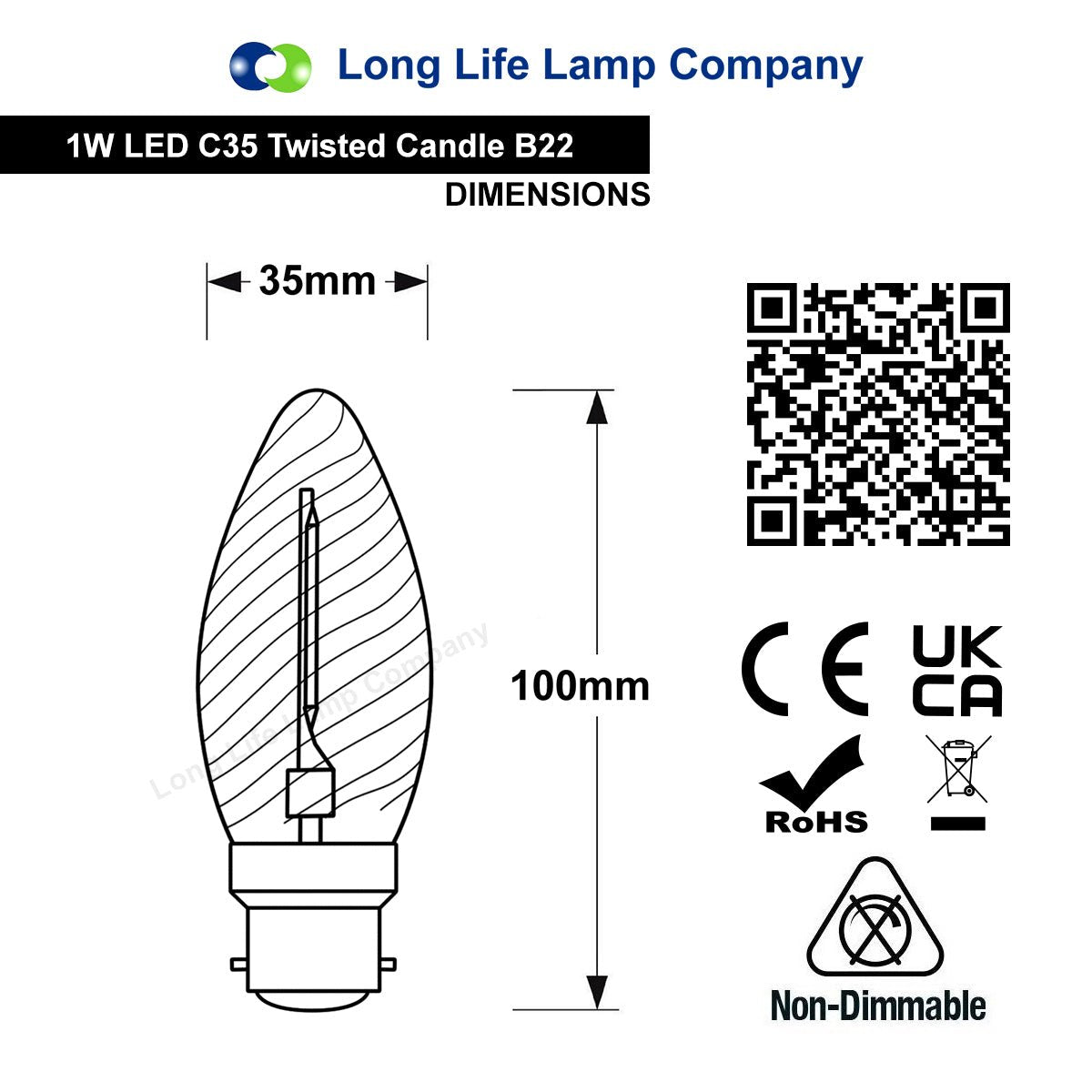 1w LED Twisted Candle B22 Vintage Filament Light Bulb Smoke Glass - Energy Light Bulbs - Free delivery on all orders