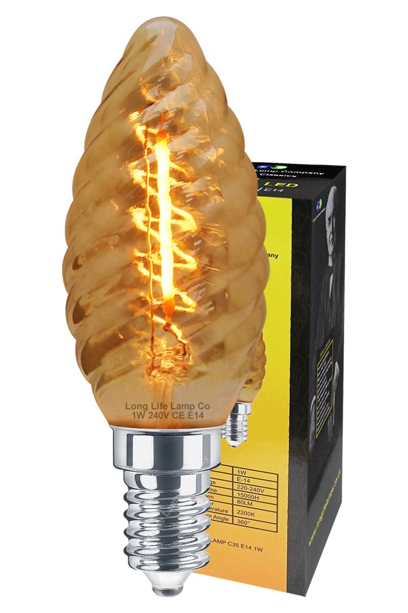 1w LED Twisted Candle E14 Vintage Light Bulb Smoke Glass - Energy Light Bulbs - Free delivery on all orders