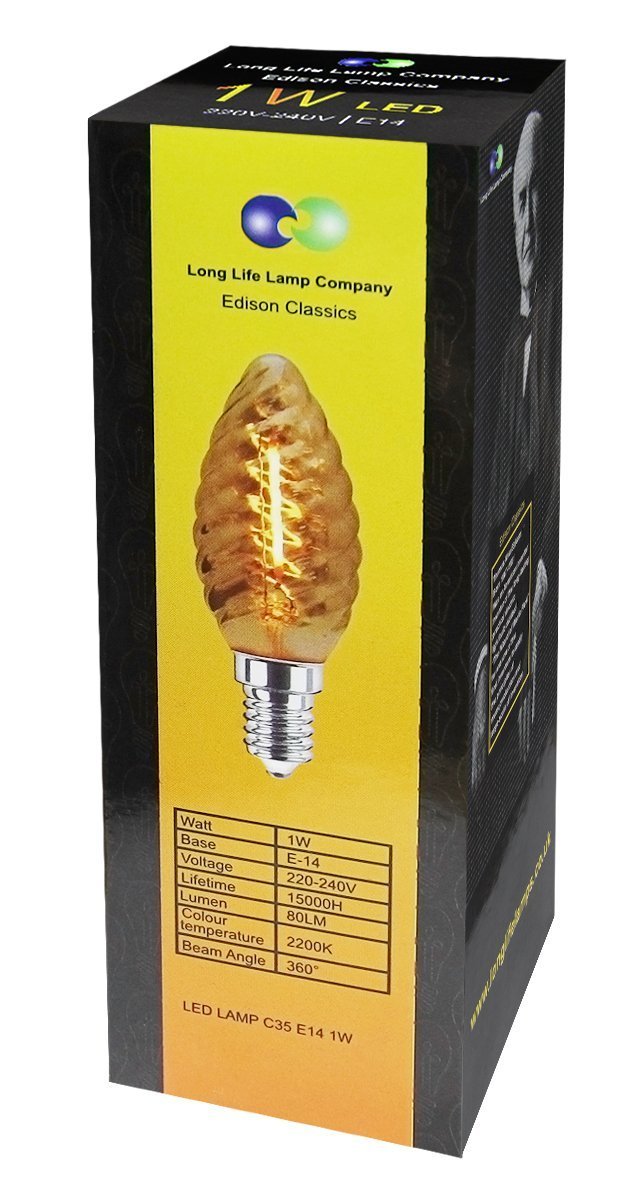 1w LED Twisted Candle E14 Vintage Light Bulb Smoke Glass - Energy Light Bulbs - Free delivery on all orders