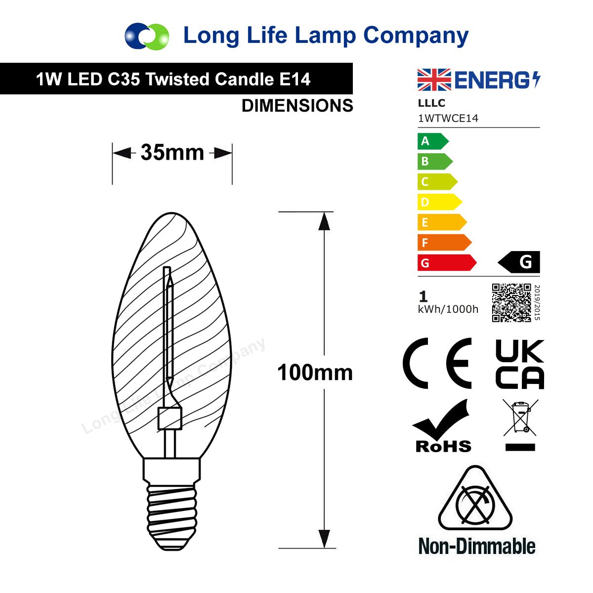 1w LED Twisted Candle E14 Vintage Light Bulb Smoke Glass - Free delivery on all orders