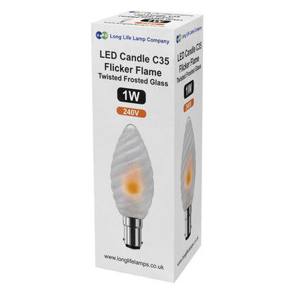 1W LED Twisted Opal Glass Flicker Flame Candle Light Bulb B15 2 Pack or 4 Pack