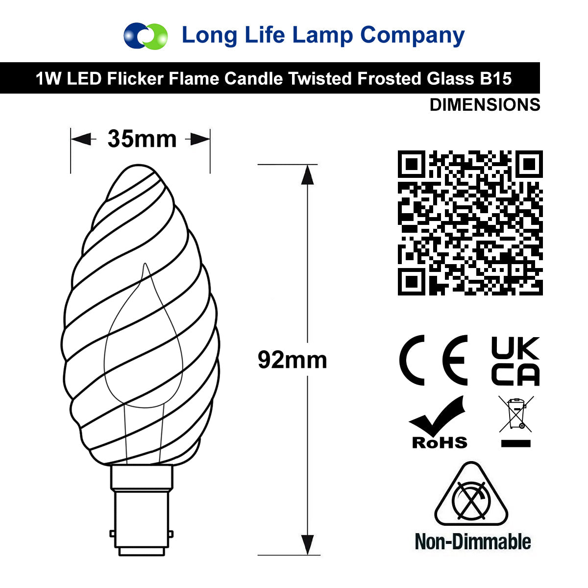 1W LED Twisted Opal Glass Flicker Flame Candle Light Bulb B15 2 Pack or 4 Pack