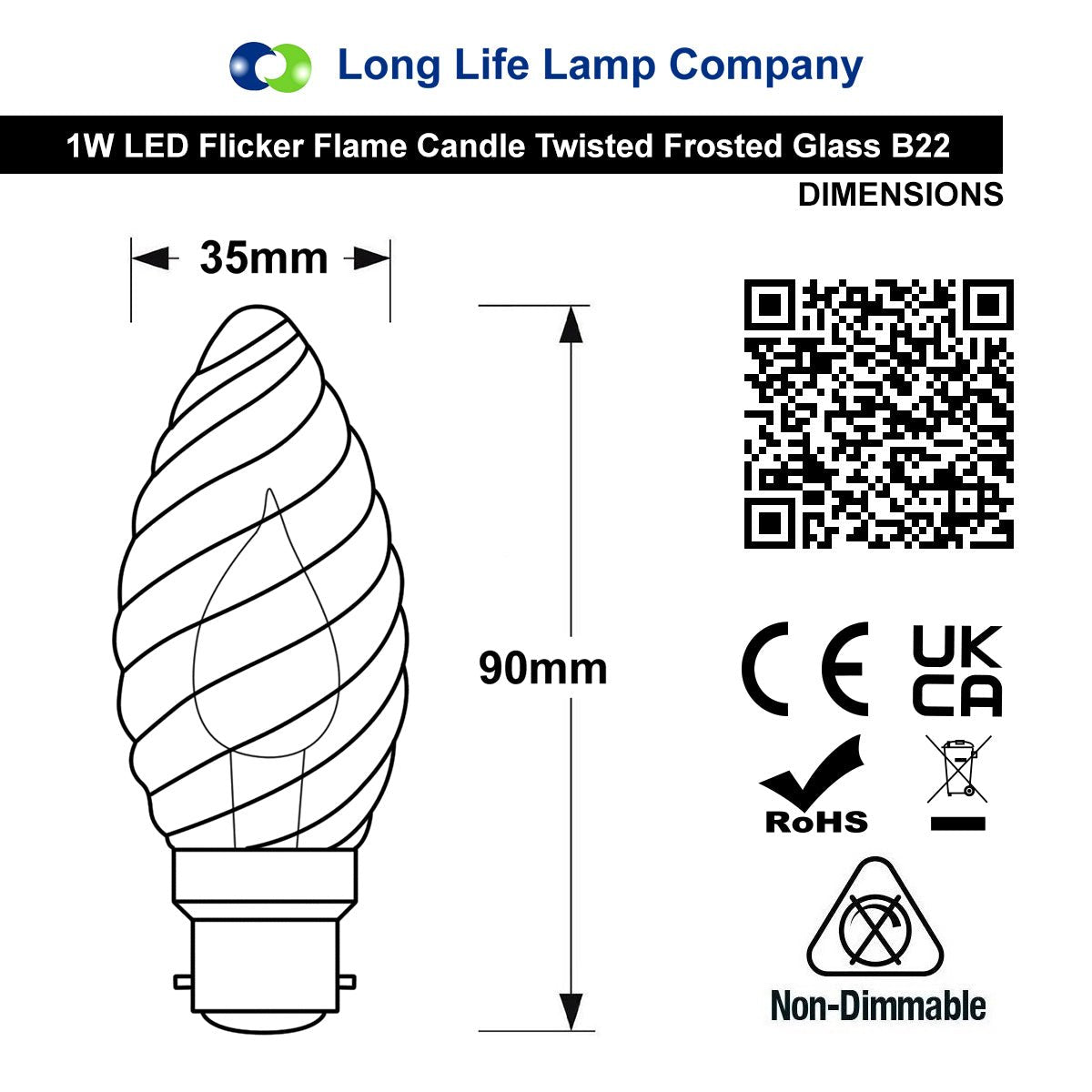 1W LED Flicker Flame Candle Bulb B22 – 2 or 4 Pack
