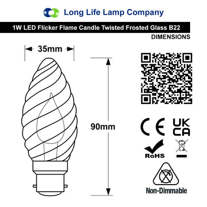 1W LED Flicker Flame Candle Bulb B22 – 2 or 4 Pack