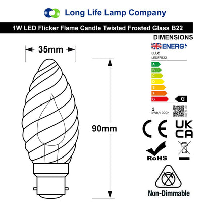 1W LED Twisted Opal Glass Flicker Flame Candle Light Bulb B22 2 Pack or 4 Pack - Free delivery on all orders