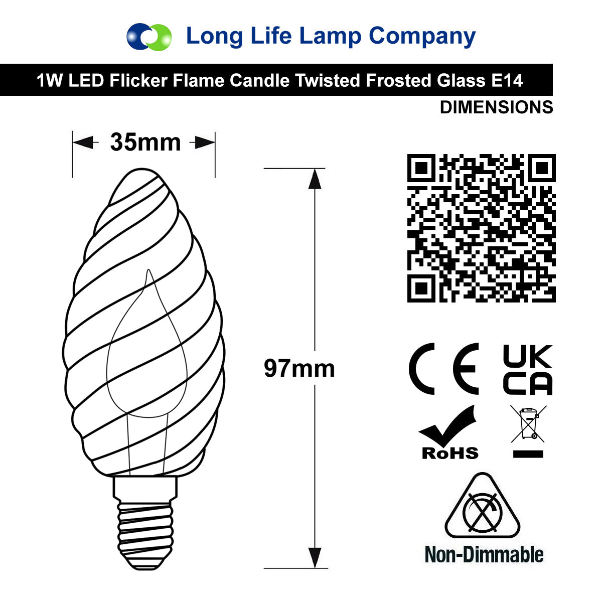 1W LED Twisted Opal Glass Flicker Flame Candle Light Bulb E14 2 Pack or 4 Pack