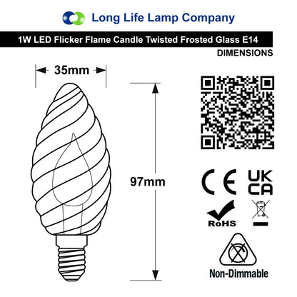 1W LED Twisted Opal Glass Flicker Flame Candle Light Bulb E14 2 Pack or 4 Pack