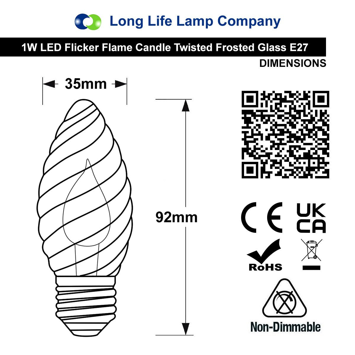 1W LED Twisted Opal Glass Flicker Flame Candle Light Bulb E27 2 Pack or 4 Pack
