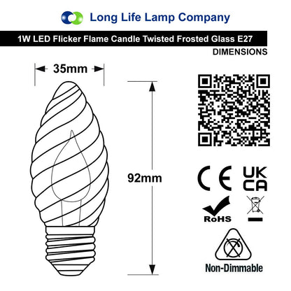 1W LED Twisted Opal Glass Flicker Flame Candle Light Bulb E27 2 Pack or 4 Pack