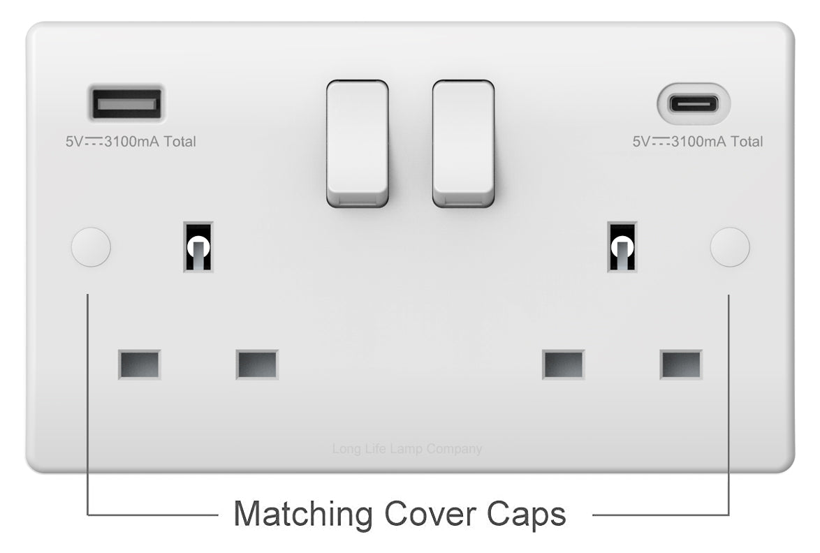 2 Gang 13amp Double Switched Socket USB C and A Charging UK Plug Wall Outlet - Energy Light Bulbs - Free delivery on all orders