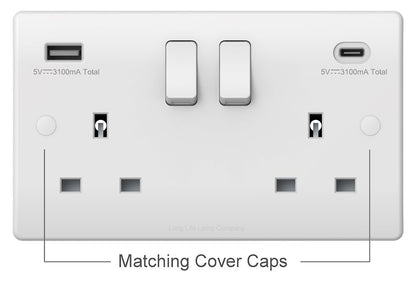 2 Gang 13amp Double Switched Socket USB C and A Charging UK Plug Wall Outlet - Energy Light Bulbs - Free delivery on all orders