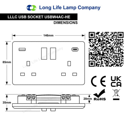 2 Gang 13amp Double Switched Socket USB C and A Charging UK Plug Wall Outlet - Energy Light Bulbs - Free delivery on all orders