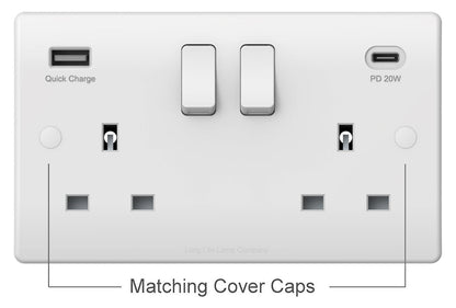 2 Gang 13amp Double Switched Socket USB C PD20W and A Quick Charge UK Plug Wall Outlet - Energy Light Bulbs - Free delivery on all orders