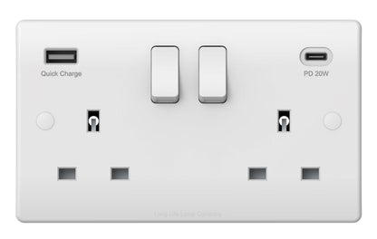 2 Gang 13amp Double Switched Socket USB C PD20W and A Quick Charge UK Plug Wall Outlet - Energy Light Bulbs - Free delivery on all orders