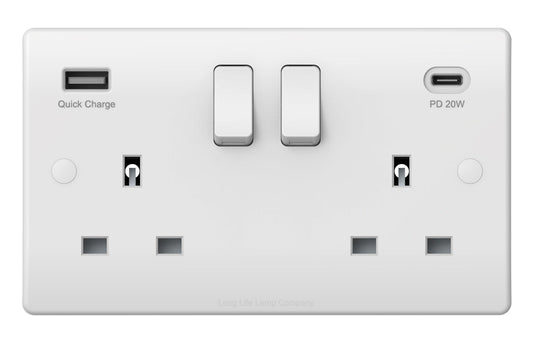 2 Gang 13amp Double Switched Socket USB C PD20W and A Quick Charge UK Plug Wall Outlet - Energy Light Bulbs - Free delivery on all orders