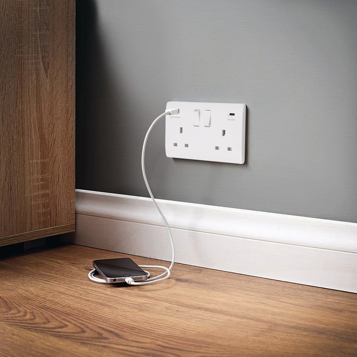 2 Gang 13amp Double Switched Socket USB C PD20W and A Quick Charge UK Plug Wall Outlet - Energy Light Bulbs - Free delivery on all orders