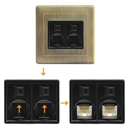 2 Gang Double Ethernet Port Data Socket CAT 5 Wall Plate Brush Antique Brass - Energy Light Bulbs - Free delivery on all orders