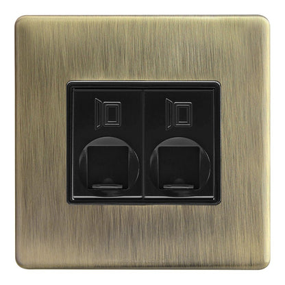 2 Gang Double Ethernet Port Data Socket CAT 5 Wall Plate Brush Antique Brass - Energy Light Bulbs - Free delivery on all orders