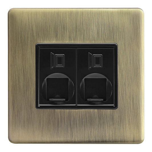 2 Gang Double Ethernet Port Data Socket CAT 5 Wall Plate Brush Antique Brass - Energy Light Bulbs - Free delivery on all orders
