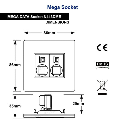 2 Gang Double Ethernet Port Data Socket CAT 5 Wall Plate Brushed Chrome Gloss N443DME - Energy Light Bulbs - Free delivery on all orders
