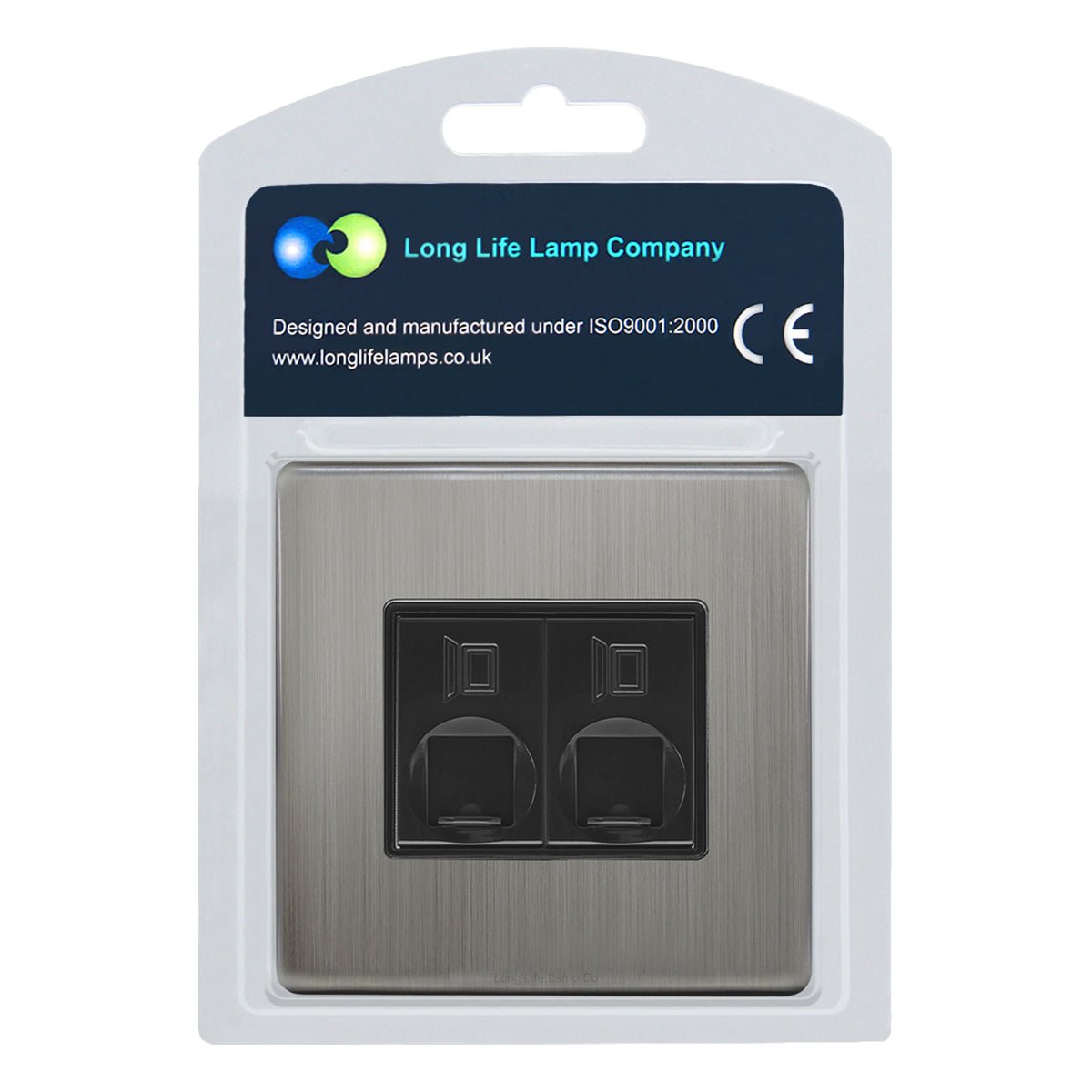 2 Gang Double Ethernet Port Data Socket CAT 5 Wall Plate Brushed Chrome Gloss N443DME - Energy Light Bulbs - Free delivery on all orders