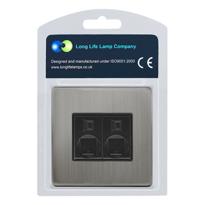 2 Gang Double Ethernet Port Data Socket CAT 5 Wall Plate Brushed Chrome Gloss N443DME - Energy Light Bulbs - Free delivery on all orders