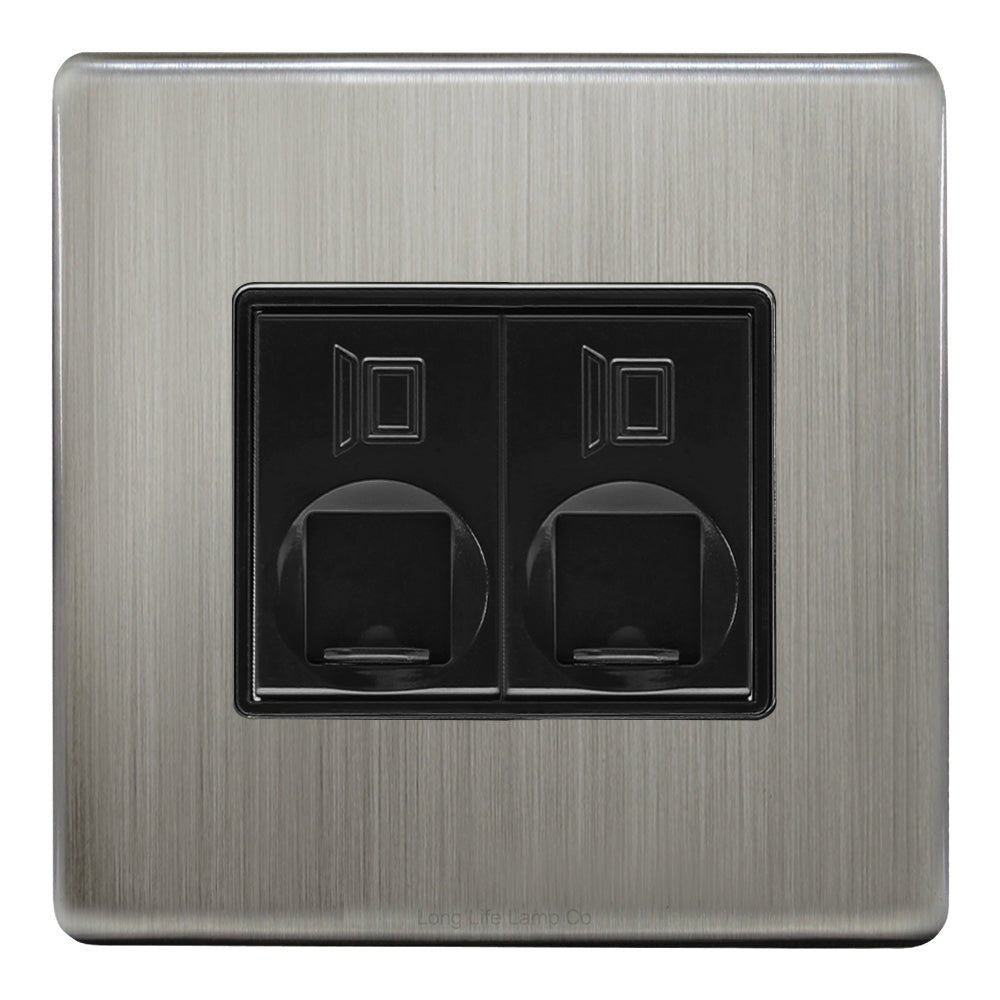 2 Gang Double Ethernet Port Data Socket CAT 5 Wall Plate Brushed Chrome Gloss N443DME - Energy Light Bulbs - Free delivery on all orders