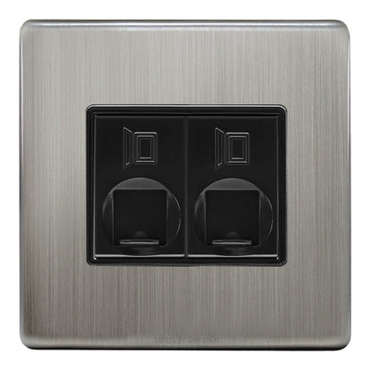 2 Gang Double Ethernet Port Data Socket CAT 5 Wall Plate Brushed Chrome Gloss N443DME - Energy Light Bulbs - Free delivery on all orders