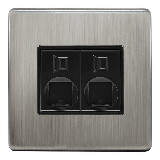 2 Gang Double Ethernet Port Data Socket CAT 5 Wall Plate Brushed Chrome Gloss N443DME - Energy Light Bulbs - Free delivery on all orders
