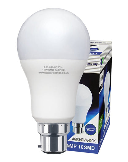 2 Pack 10w = 100w GLS LED Light Bulb B22 Cool White A60 - Energy Light Bulbs - Free delivery on all orders
