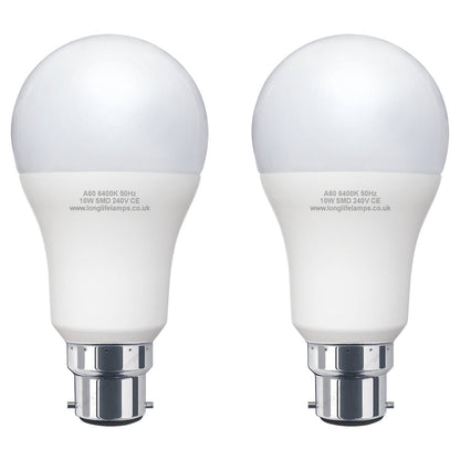 2 Pack 10w = 100w GLS LED Light Bulb B22 Cool White A60 - Energy Light Bulbs - Free delivery on all orders